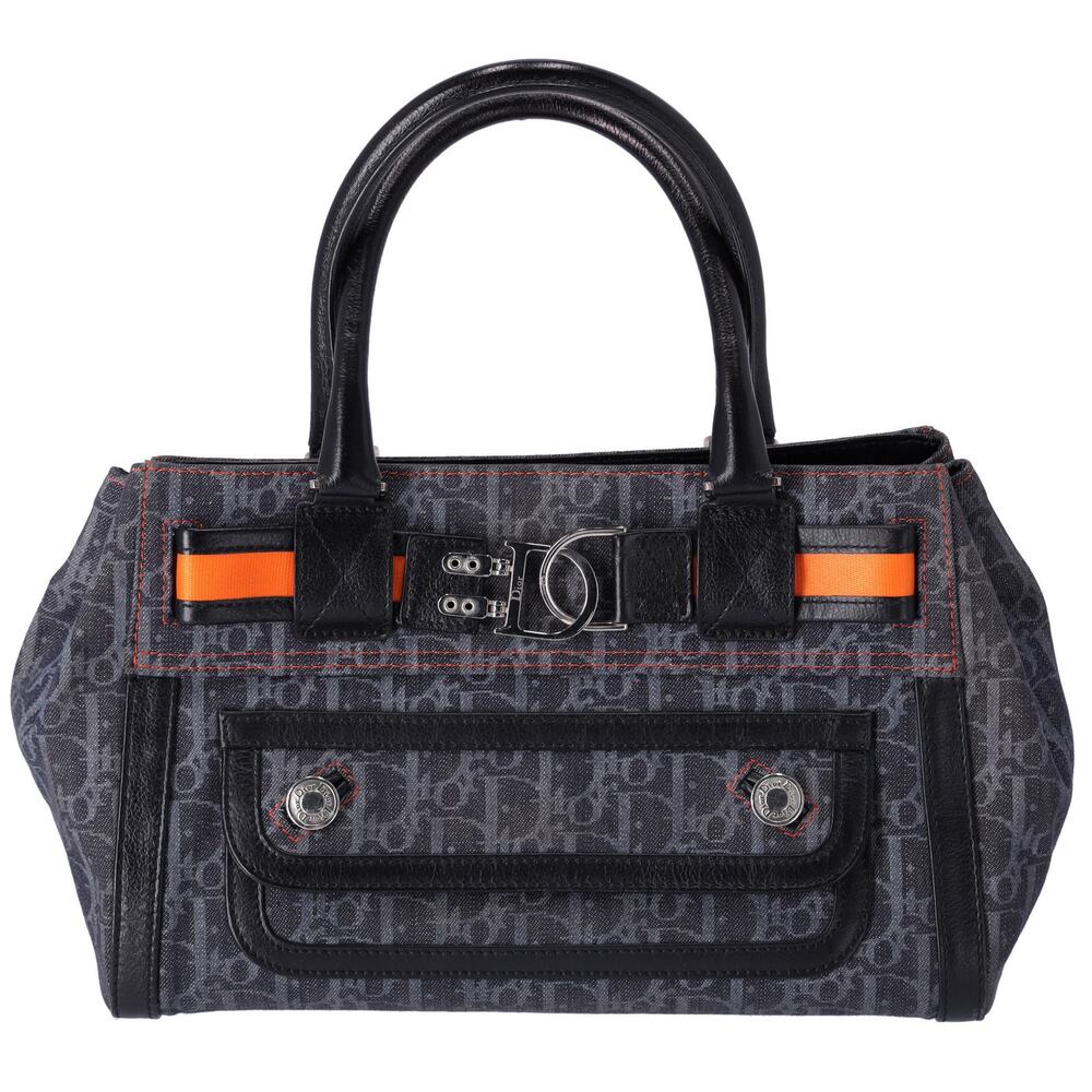 Christian Dior Flight Handbag Dark Gray Orange Multi Denim Leather